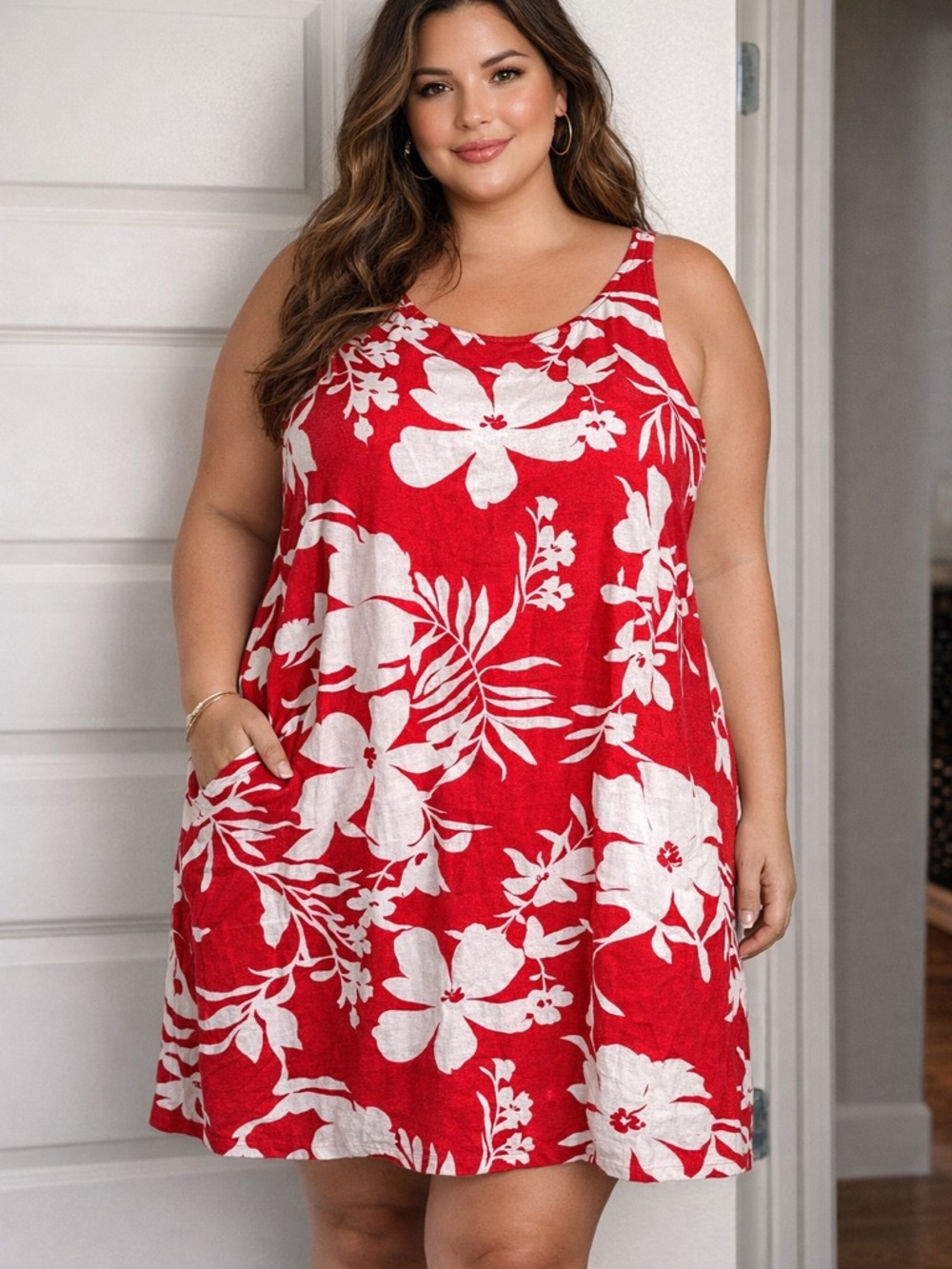 Ava & Viv Red and White Floral Tank Dress